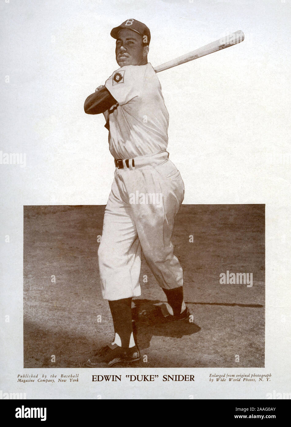 Baseball Magazin Plakat der Stern Brooklyn dodgers Baseball player Herzog Snider circa 1950. Stockfoto