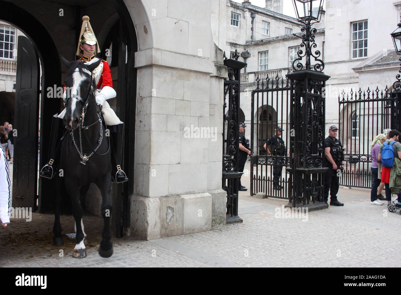 Jungen zu Pferd in London für den Wandel der königlichen Garde der Queen in London. Stockfoto