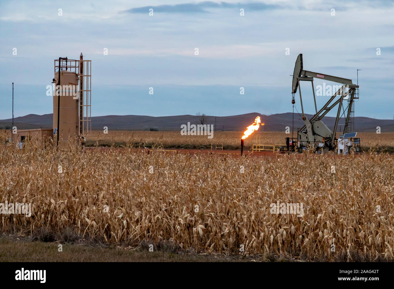 Killdear, North Dakota - Ölförderung in der Bakken Schieferanordnung. Stockfoto