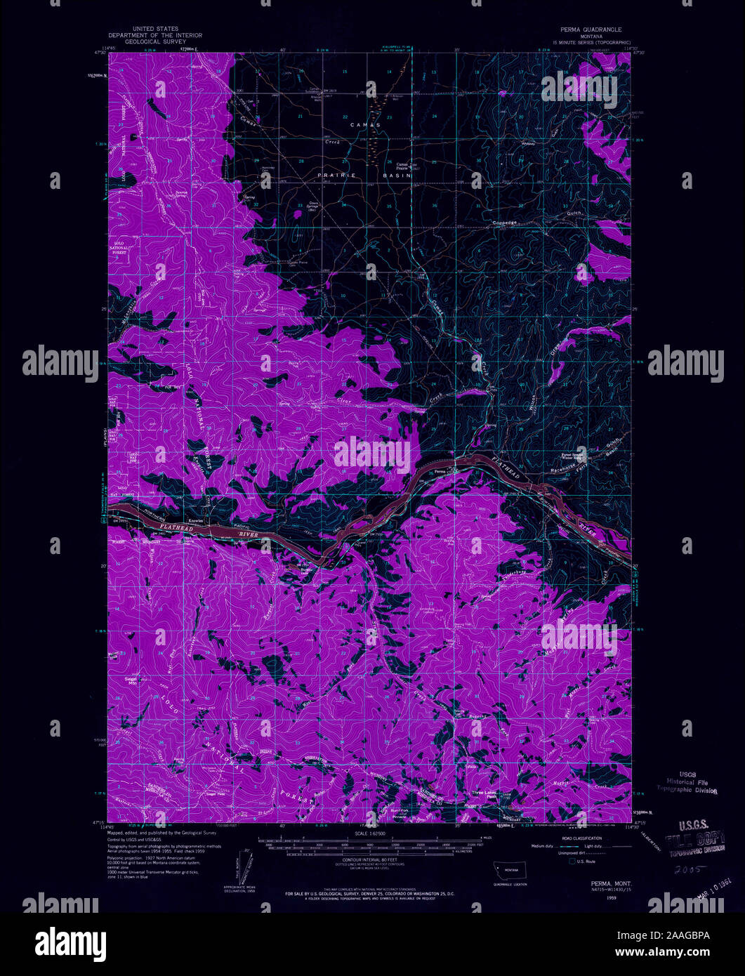 USGS TOPO Karte Montana MT Perma 268203 1959 62.500 invertiert Wiederherstellung Stockfoto