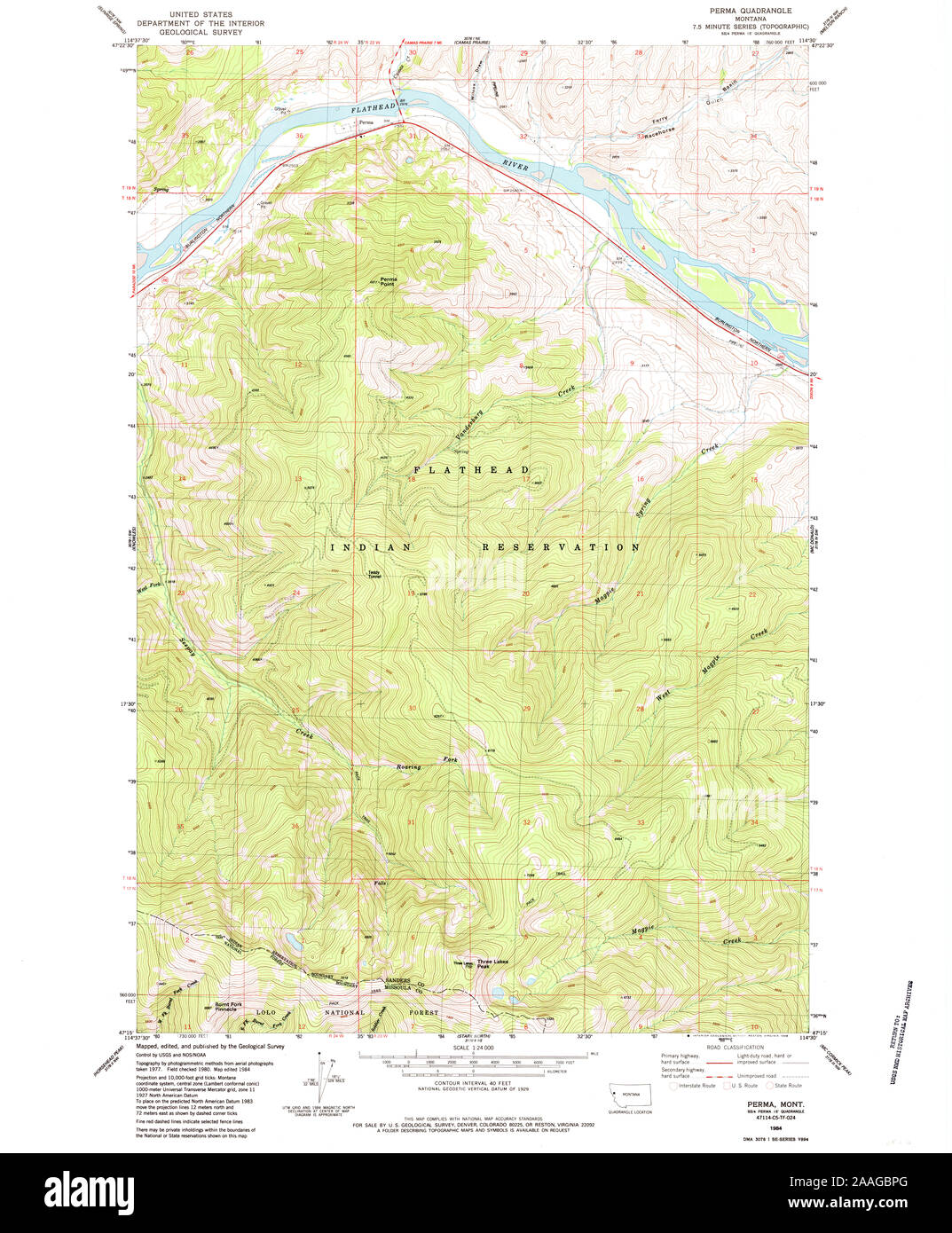 USGS TOPO Karte Montana MT Perma 265968 1984 24000 Wiederherstellung Stockfoto