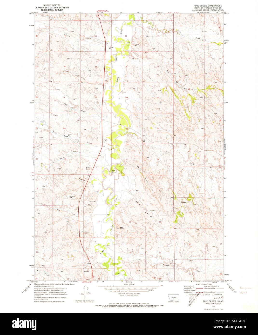 USGS TOPO Karte Montana MT Pine Creek 266015 1970 24000 Wiederherstellung Stockfoto