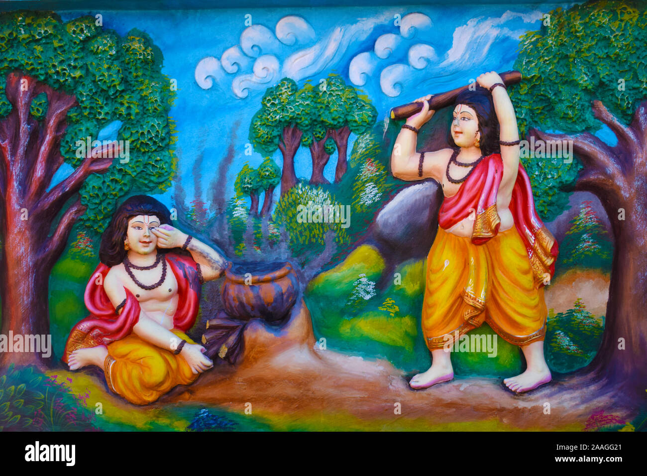 Ram, Lakshman Kochen im Dschungel während Banwas, Jagannath Tempel, Böckstiegel, Assam, Indien Stockfoto