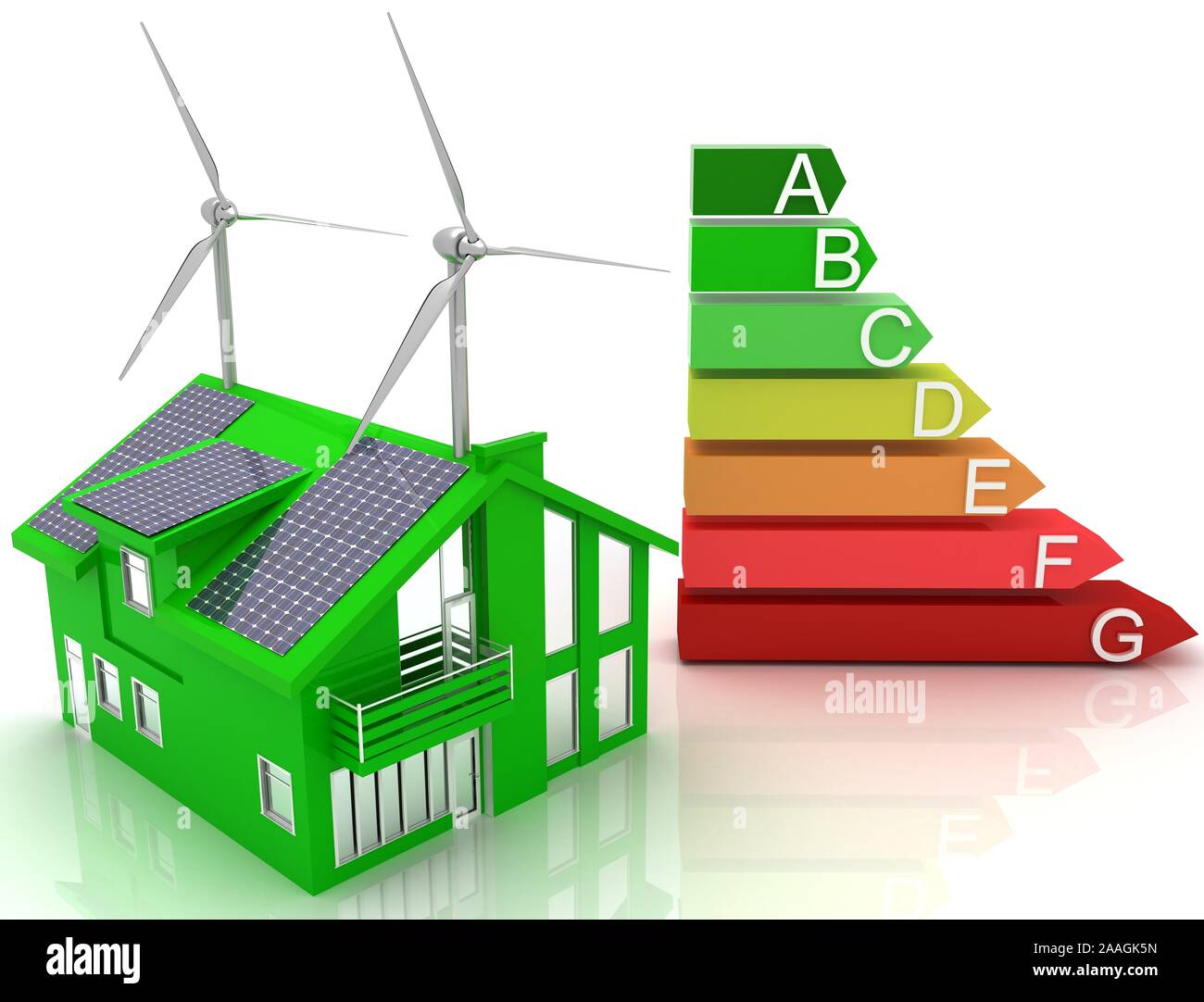 Home Solarenergie - erneuerbare Energie Konzept - Solaranlage für Haus - 3D-Rendering Stockfoto