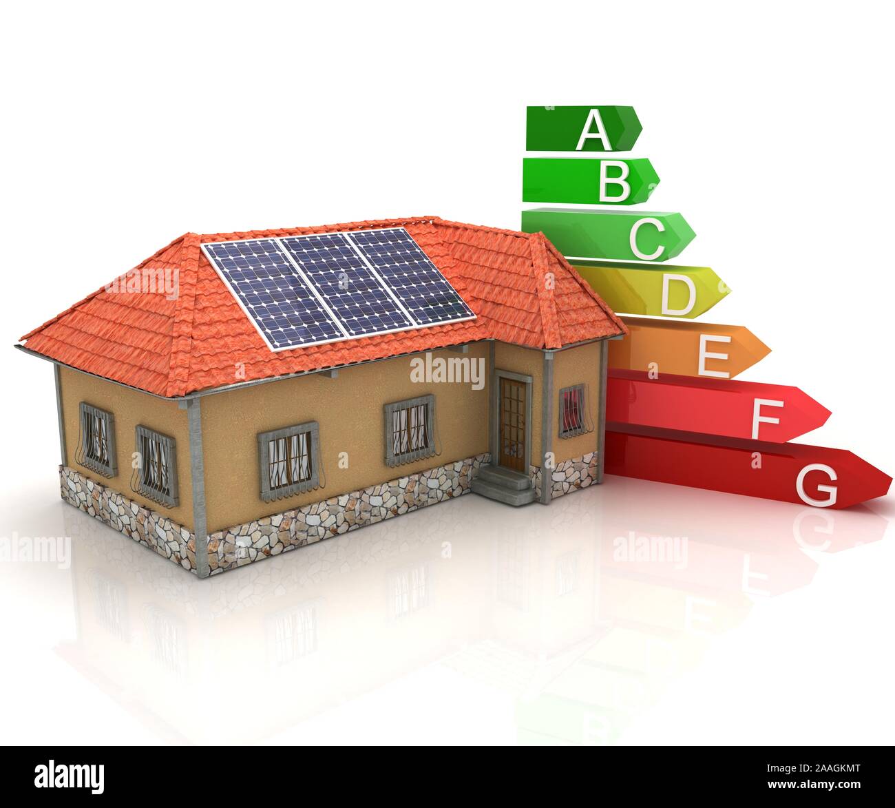 Home Solarenergie - erneuerbare Energie Konzept - Solaranlage für Haus - 3D-Rendering Stockfoto