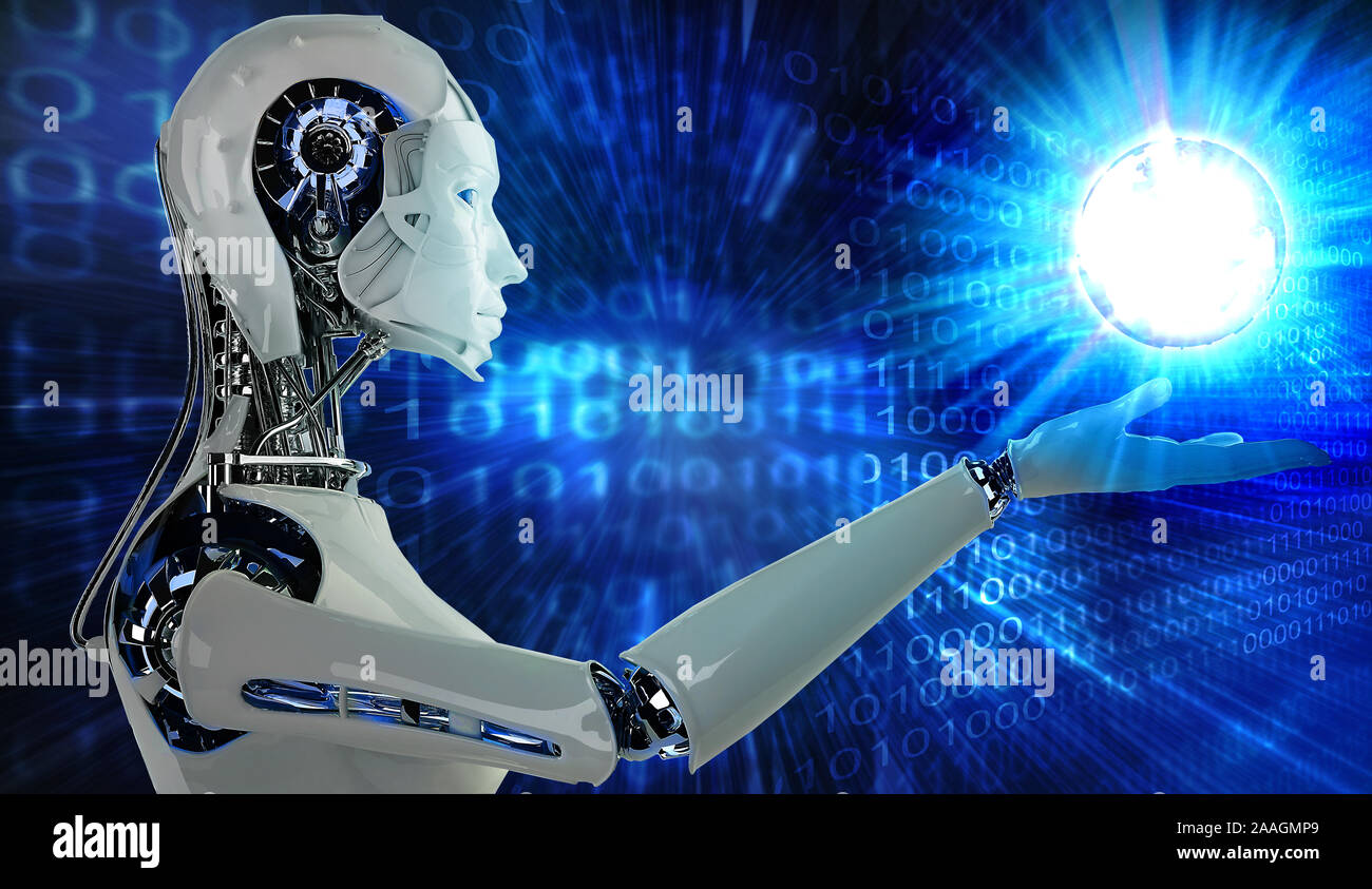 Technologie Hintergrund mit einem Roboter android Frauen - Cyborg girl-3d-render Stockfoto