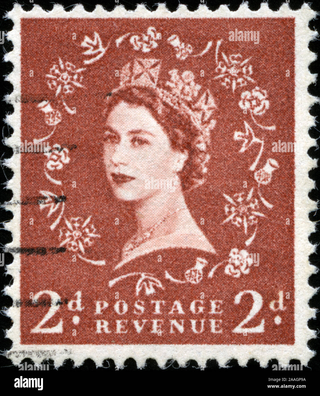 Poststempel Stempel aus dem Vereinigten Königreich von Großbritannien und Nordirland in die Queen Elizabeth II - Predecimal Wilding Serie Stockfoto