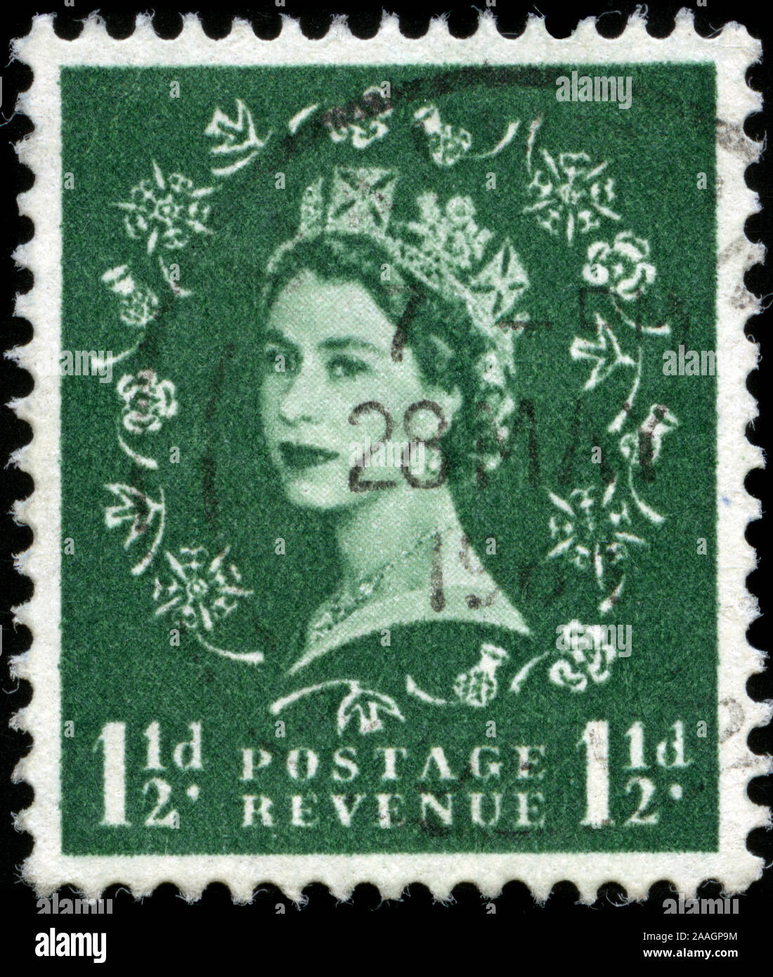 Poststempel Stempel aus dem Vereinigten Königreich von Großbritannien und Nordirland in die Queen Elizabeth II - Predecimal Wilding Serie Stockfoto