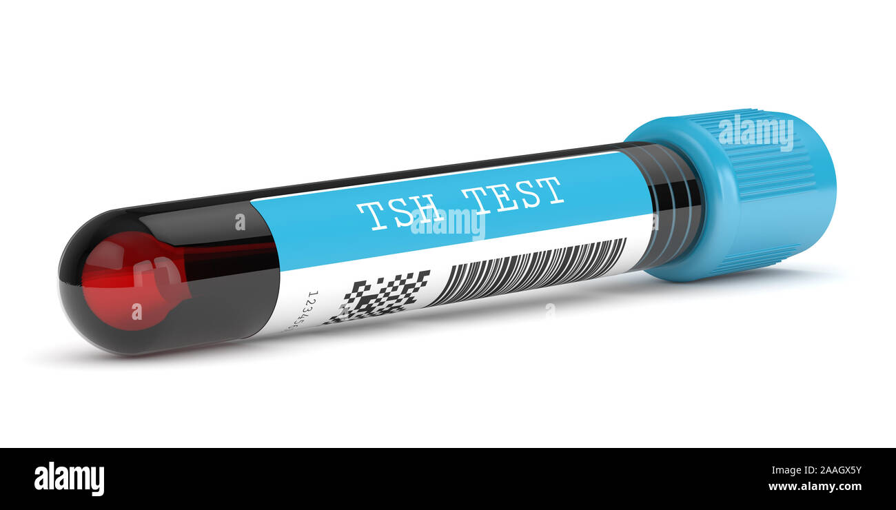 3D-Render von TSH Test Blut Rohr auf weißem Hintergrund Stockfoto
