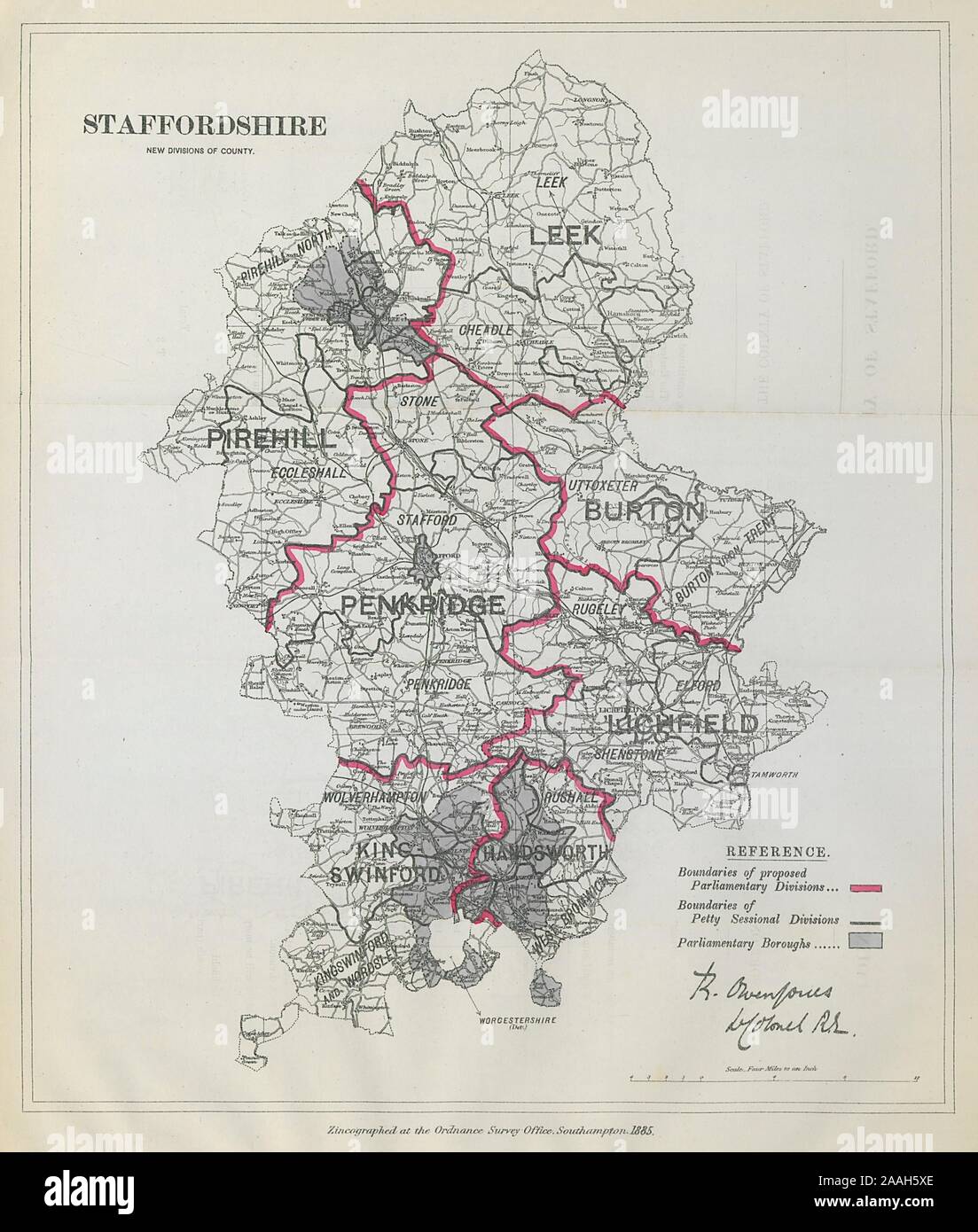 Staffordshire parlamentarischen Divisionen. Lichfield. Grenzkommission 1885 Karte Stockfoto