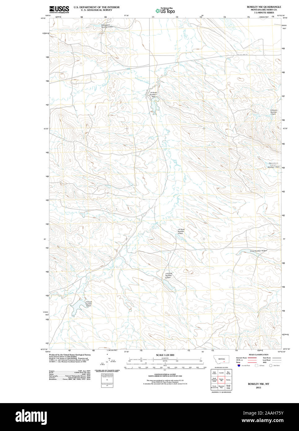USGS TOPO Karte Montana MT Rowley NW 20110518 TM geo Wiederherstellung Stockfoto