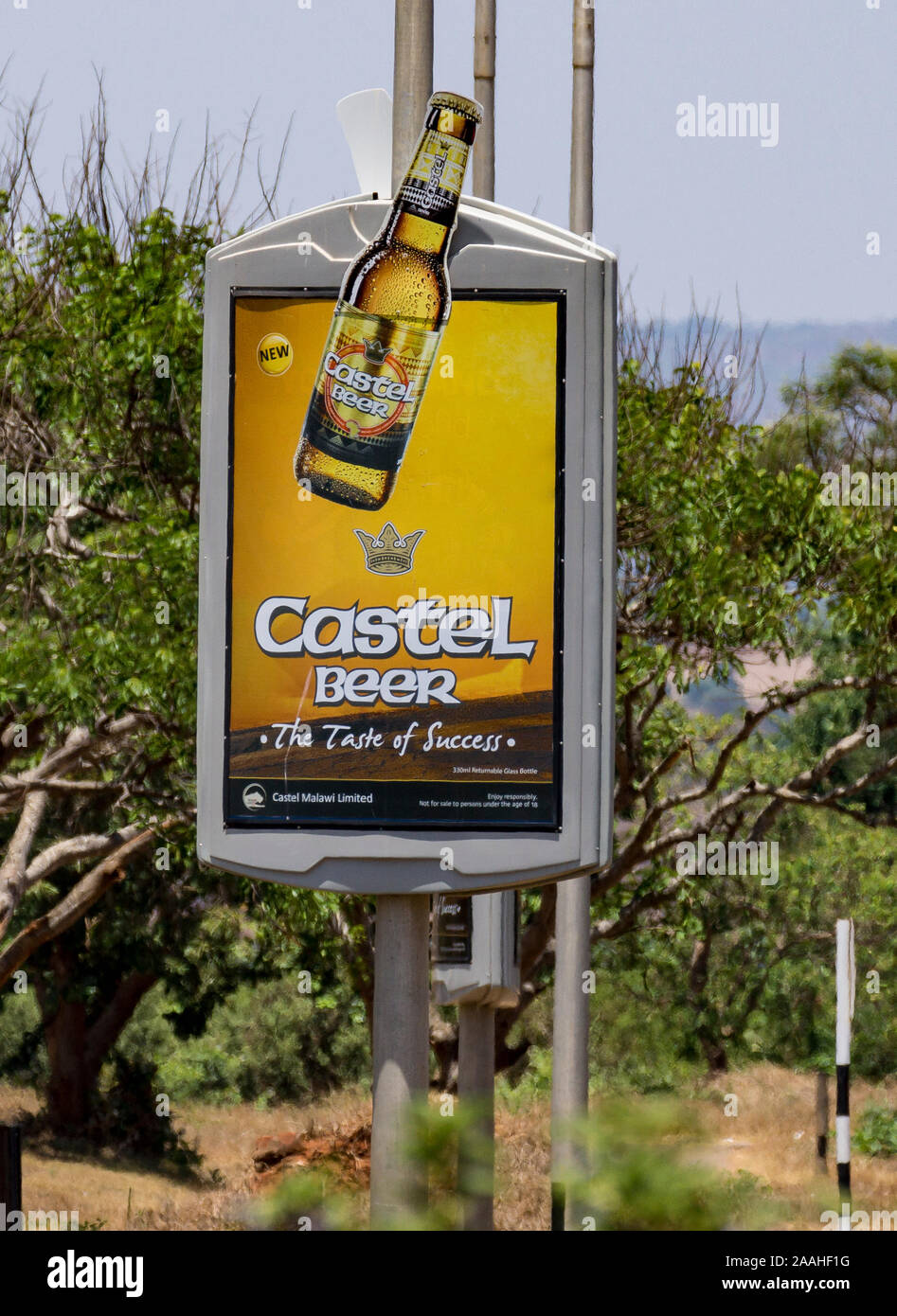 Werbung Board für Castel Bier, Malawi. "Der Geschmack des Erfolges" Stockfoto