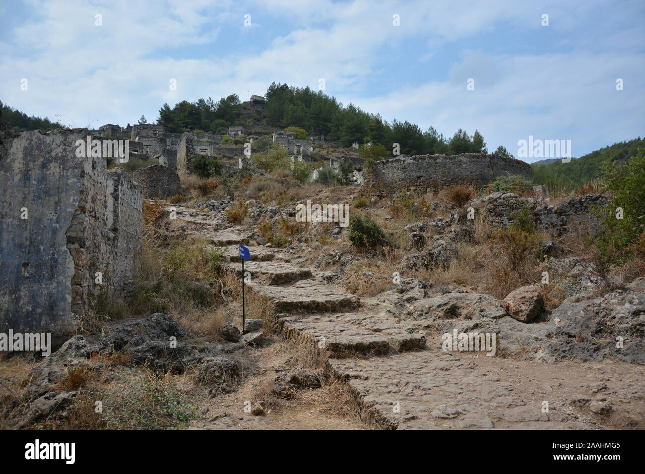 MUGLA, Türkei - 29 August, 2018: die Ruinen von Kayaköy Village in Fethiye Bezirk Stockfoto