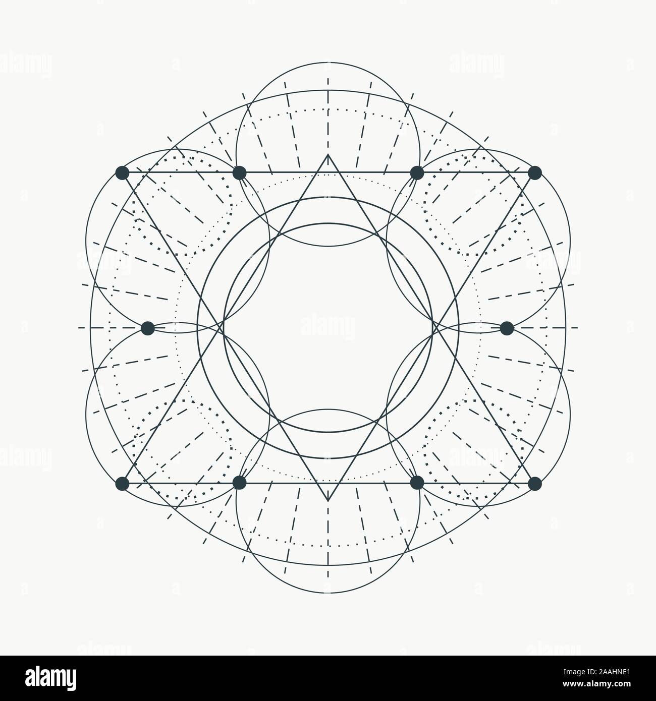 Mystische Geometrie Symbol. Lineare Alchemie, okkulten, philosophischen unterzeichnen. Für Musik Album Cover, Poster, sakramentale Design. Astrologie und Religion anhand von quantitativen Simulatio Stock Vektor