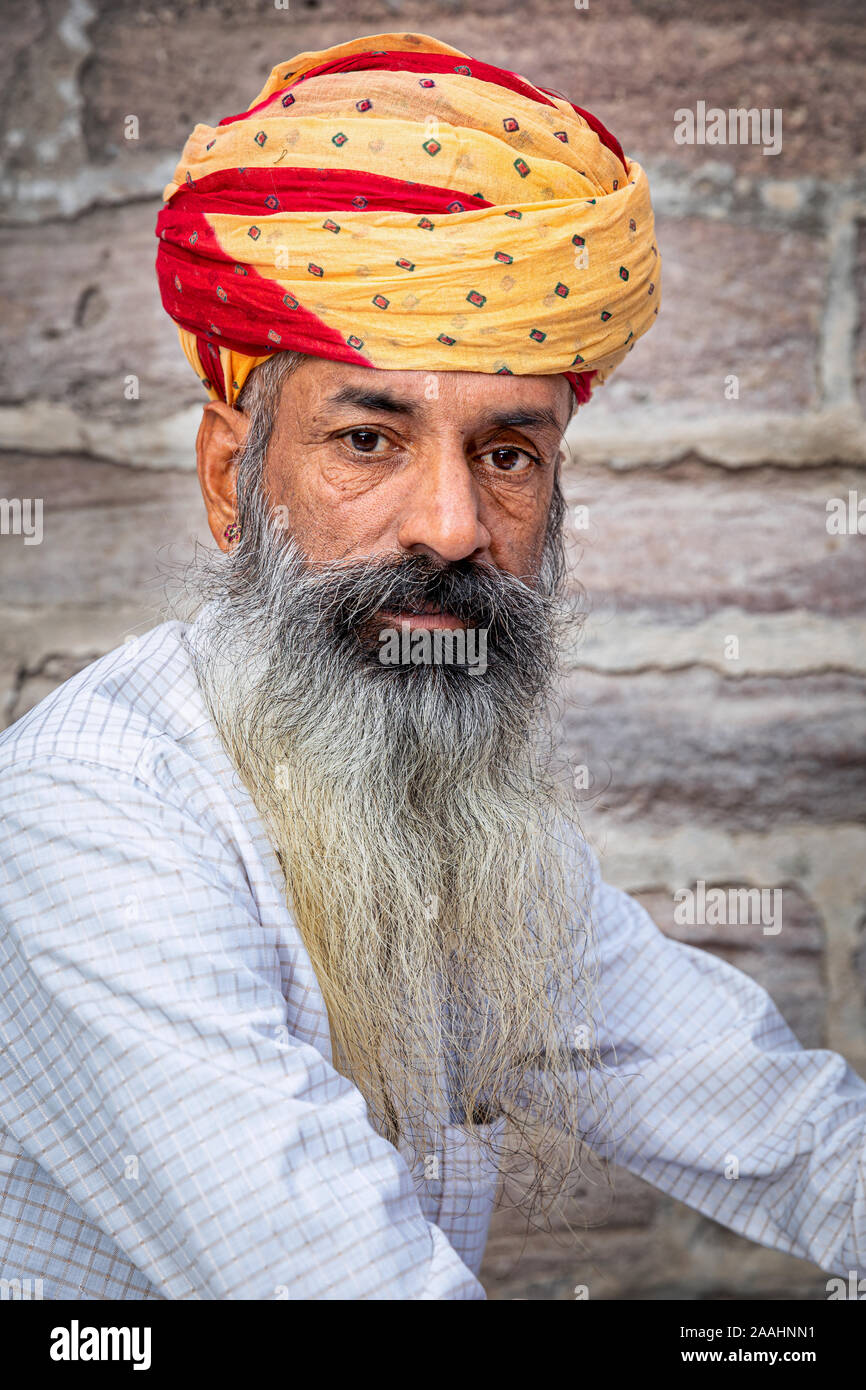Portrait von älteren Mann mit Turban, Jodhpur, Rajasthan, Indien Stockfoto