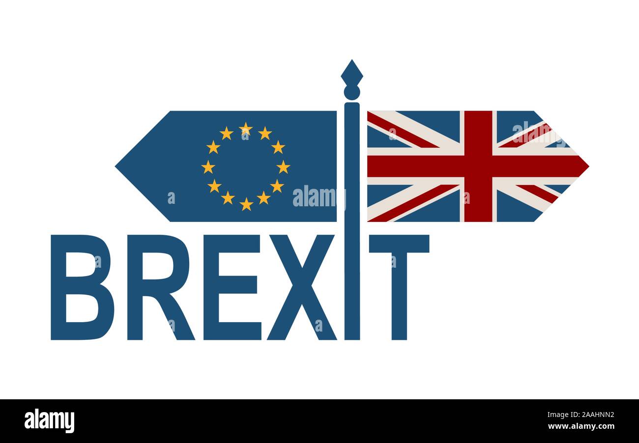 Bild relativ Situation zwischen Großbritannien und der Europäischen Union, um Politik. Politik Prozess brexit benannt. Nationale Fahnen auf dem Ziel Pfeil Roa Stock Vektor