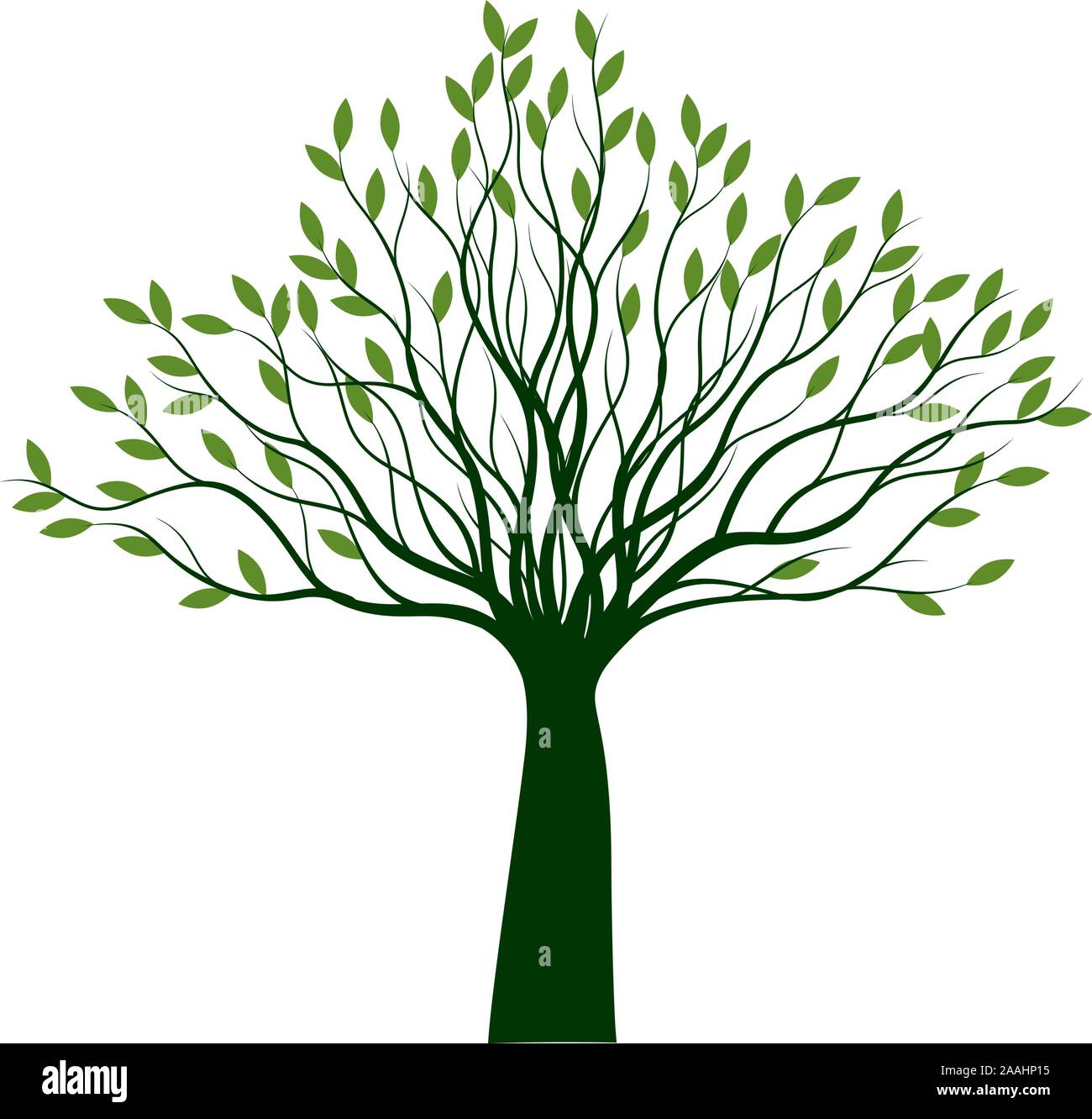 Grüner Baum mit Blättern. Vektor Kontur Abbildung. Pflanze im Garten. Stock Vektor
