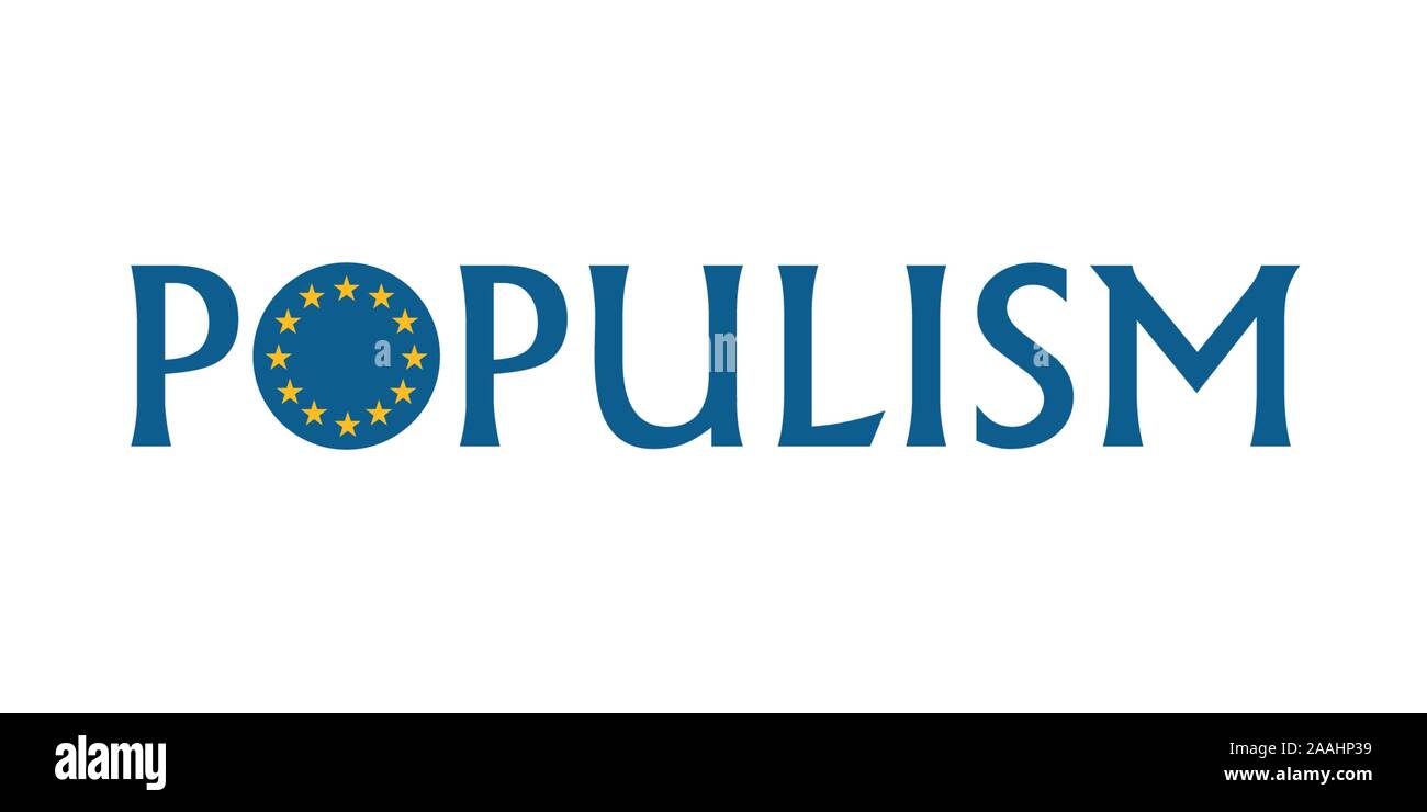 Populismus Wort mit Europäischen Union runde Form Flagge Stock Vektor