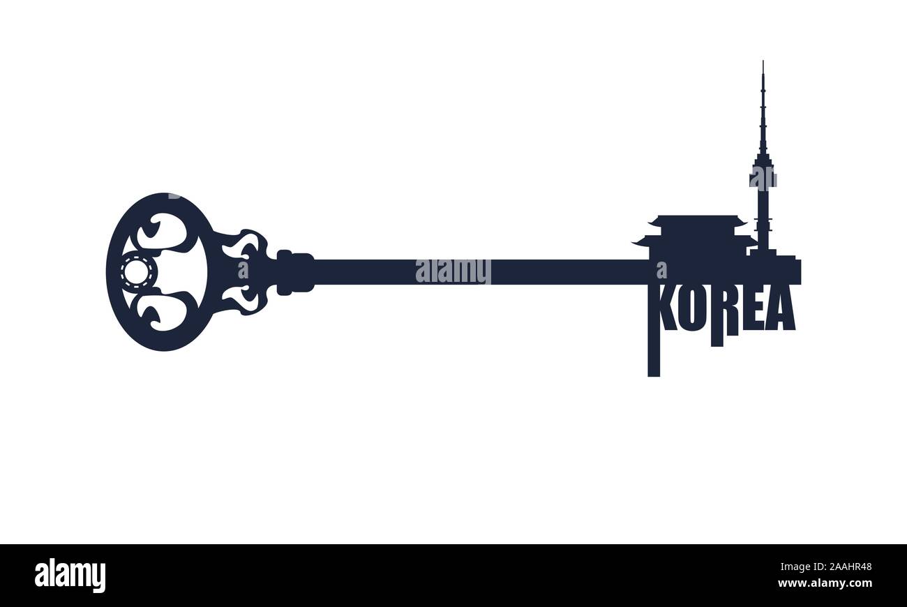 Namsan Tower in Seoul und Pagode. Flaches Design Stil moderne Illustration Konzept von Reisen. Stock Vektor