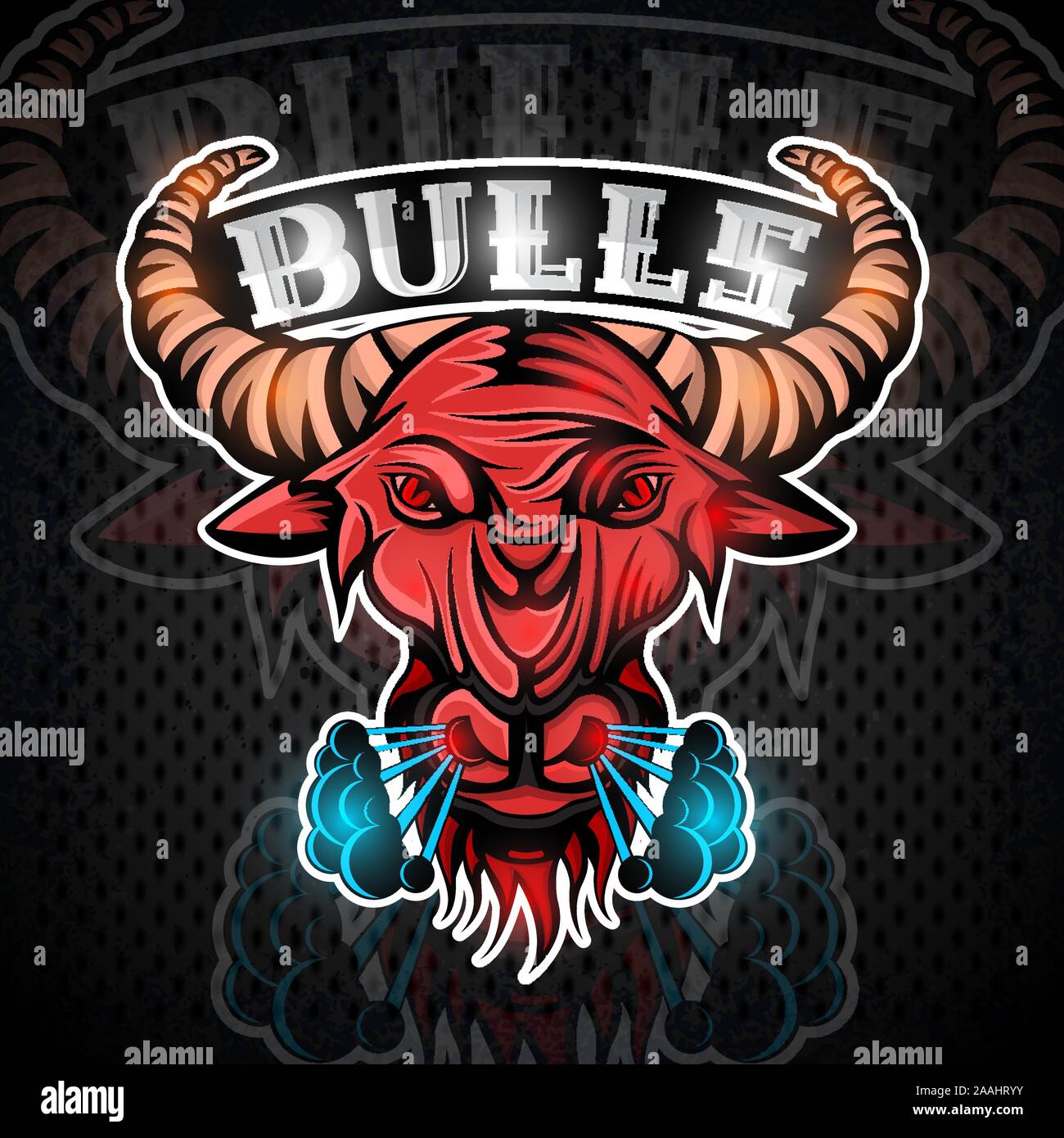 Stier Gesicht im Profil mit Dampf aus der Nase. Logo für jeden Sport Team oder Meisterschaft Stock Vektor