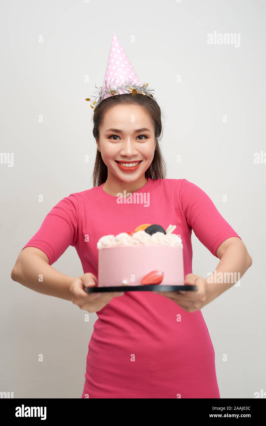 Asiatische geburtstag Mädchen auf Kamera mit Lächeln. Stockfoto