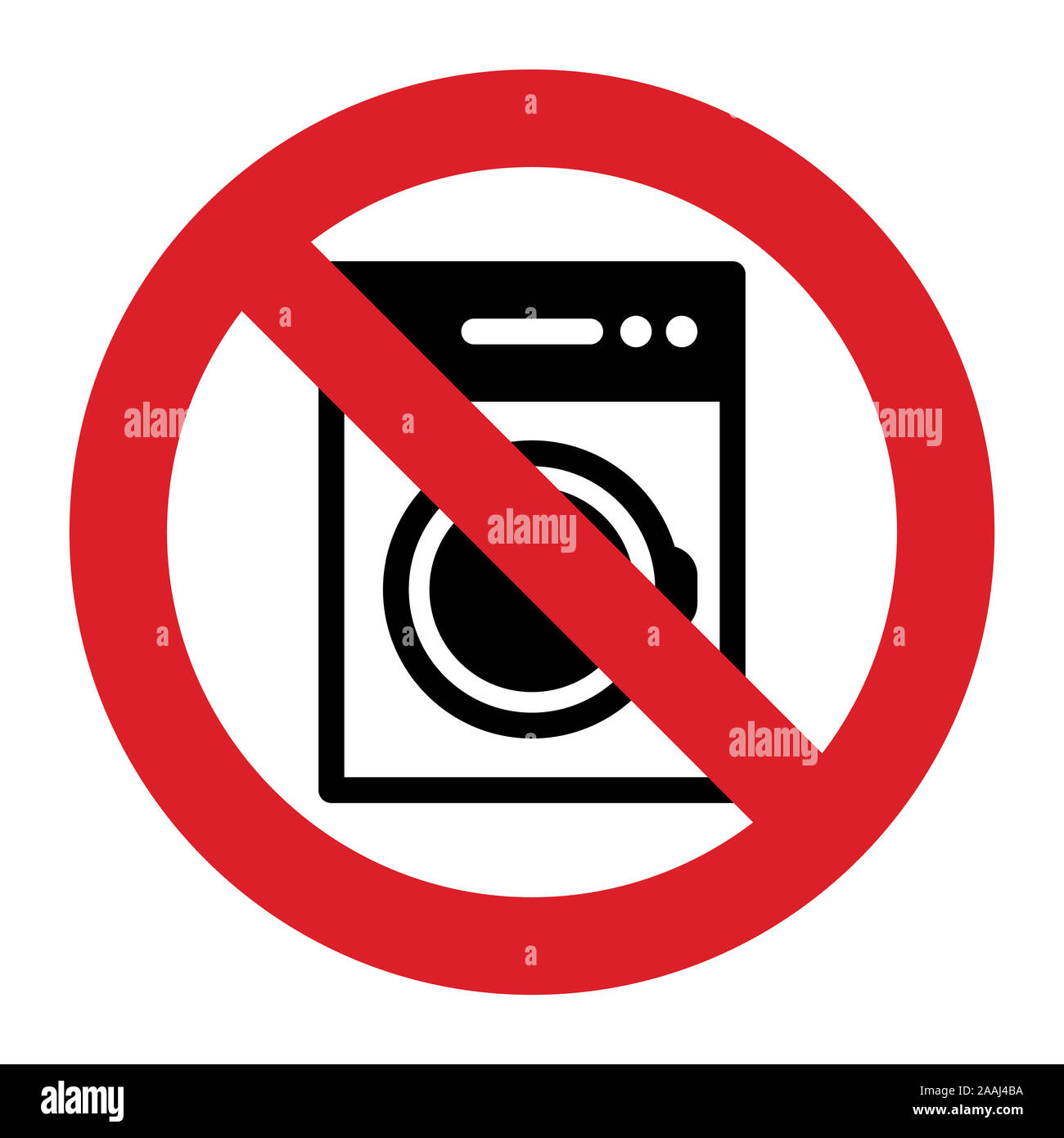Keine Waschmaschine Zeichen auf weißem Hintergrund Stockfoto