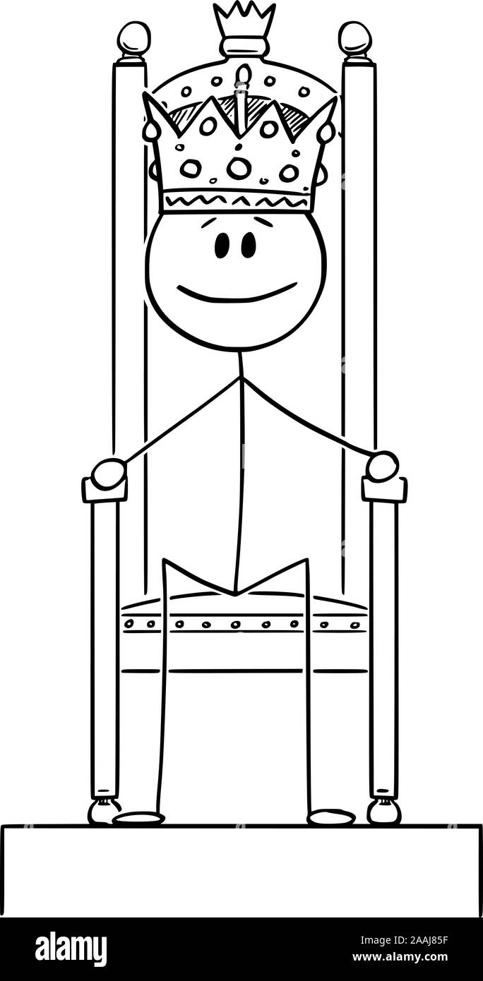 Vektor cartoon Strichmännchen Zeichnen konzeptionelle Darstellung der  lächelnden Mann oder König sitzen auf königlichen Thron mit Krone auf dem  Kopf Stock-Vektorgrafik - Alamy