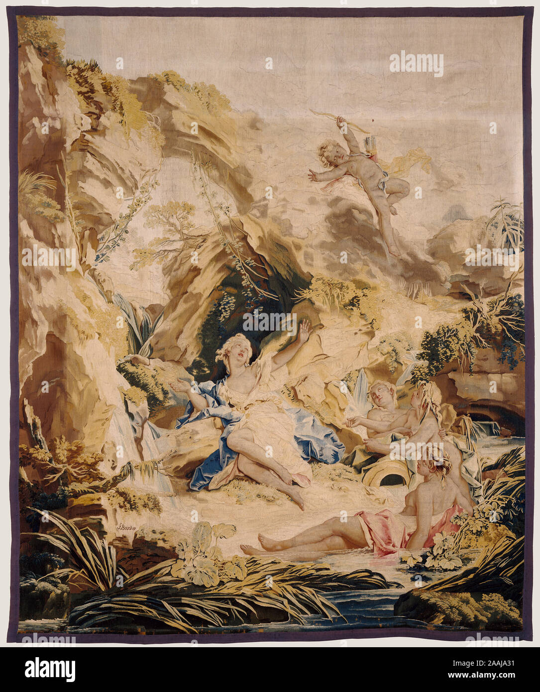 Tapestry: Die Aufgabe der Psyche; nach dem Entwurf von François Boucher (Französisch, 1703-1770), und unter der Leitung von Nicolas Besnier (Französisch, 1714-1754) verwoben, und Jean-Baptiste Oudry (Französisch, 1686-1755), Beauvais Manufaktur (Französisch, gegründet 1664); Beauvais, Frankreich, ca. 1741 - 1742; Seide und Wolle; moderne Baumwollfutter; 377.8 x 282,2 cm (148 cm x 111 cm); 63.DD.3 Stockfoto