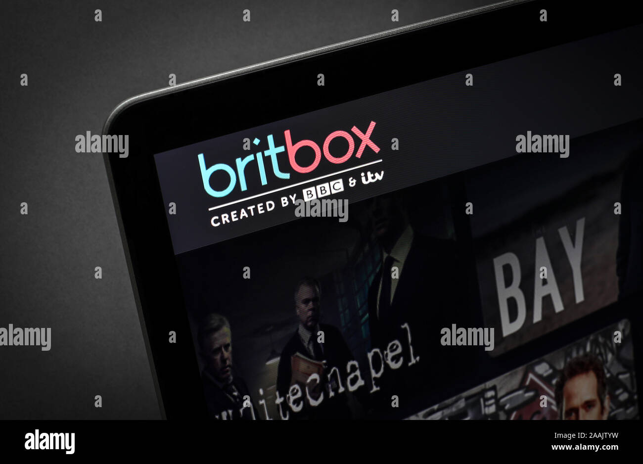 Britbox streaming Service, die von der BBC und ITV auf einem Laptop. Stockfoto