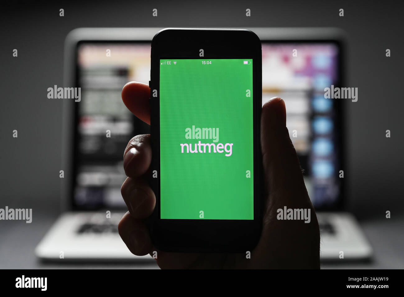 Muskatnuss Banking App auf einem Mobiltelefon Stockfoto