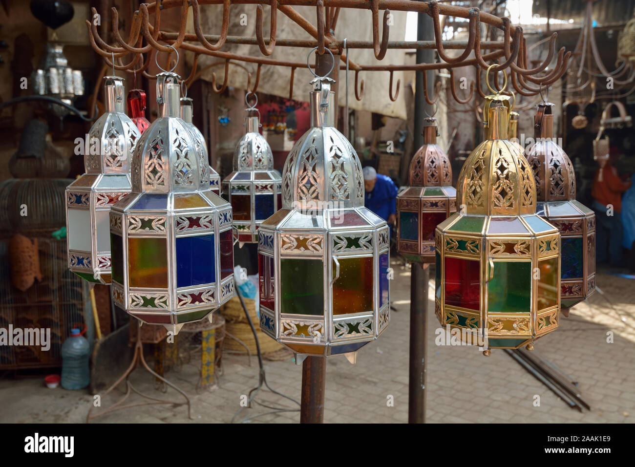 Lampen im Souk von Marrakesch. Marokko Stockfoto