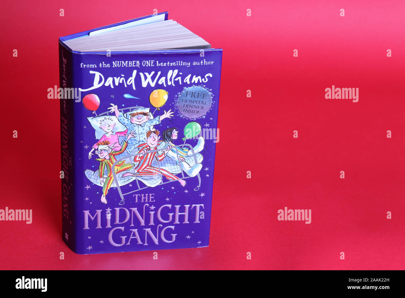 David Walliams, die Mitternacht Schleifring, Hardcover Buch isoliert auf rotem Hintergrund Stockfoto