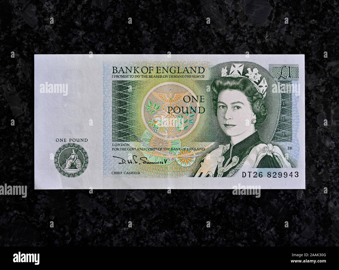 Veraltete Bank von England £ 1 beachten. Serie D 1978. Vorderseite. Stockfoto