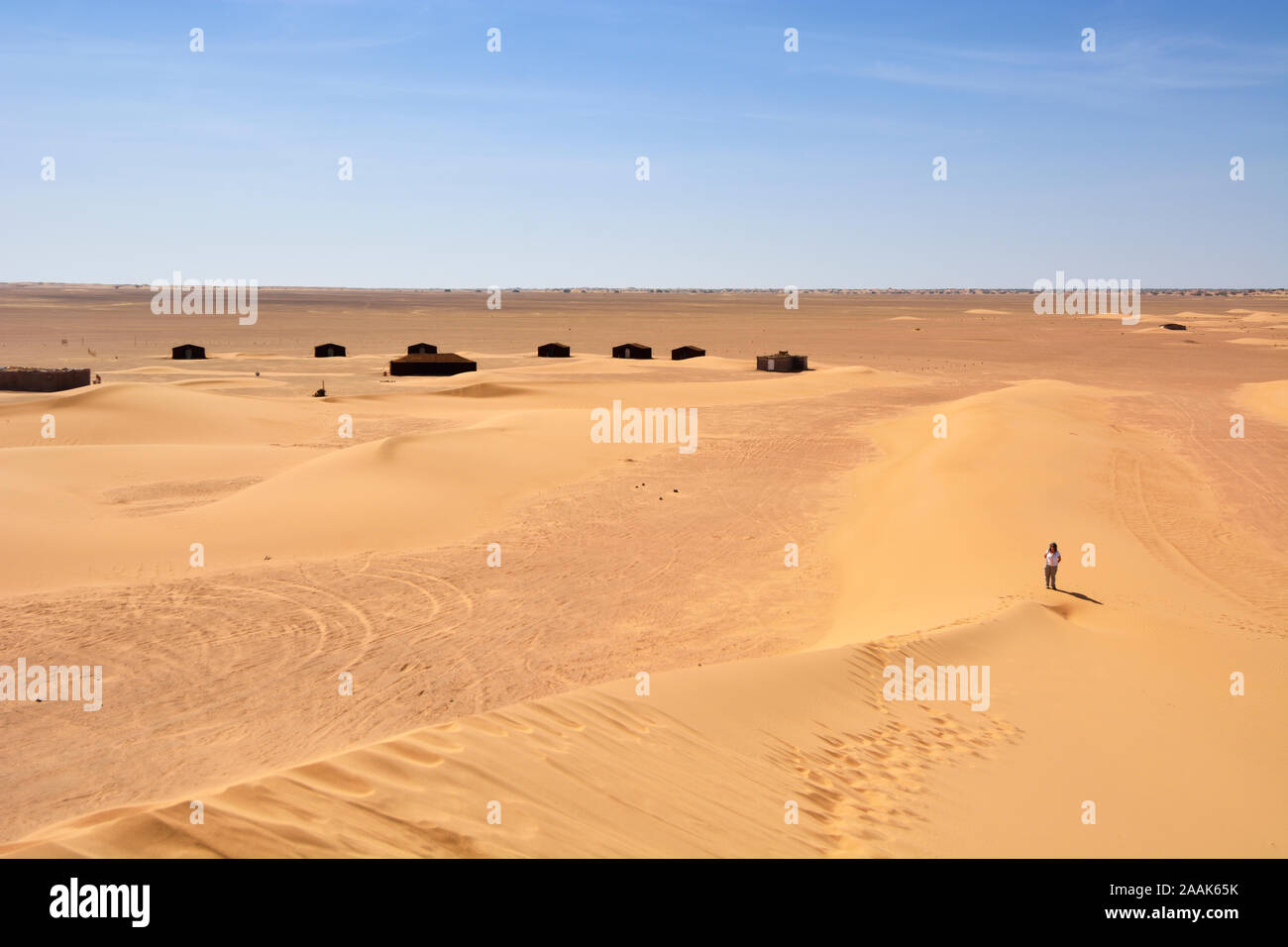 Erg Lehoudi Sand Dünen, Wüste Sahara. Marokko Stockfoto