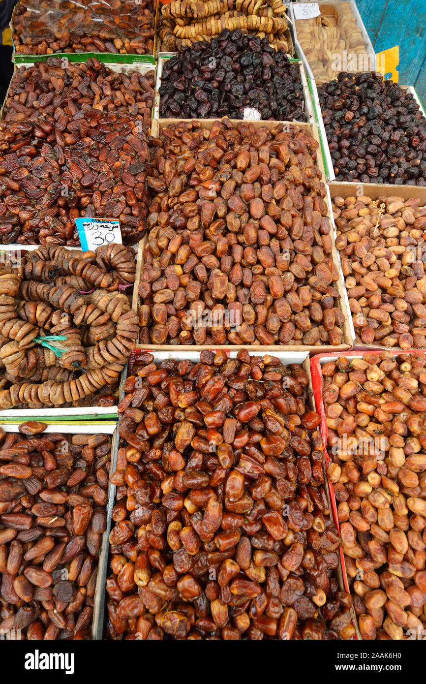 Termine für den Verkauf in den Souk in Essaouira, Marokko Stockfoto