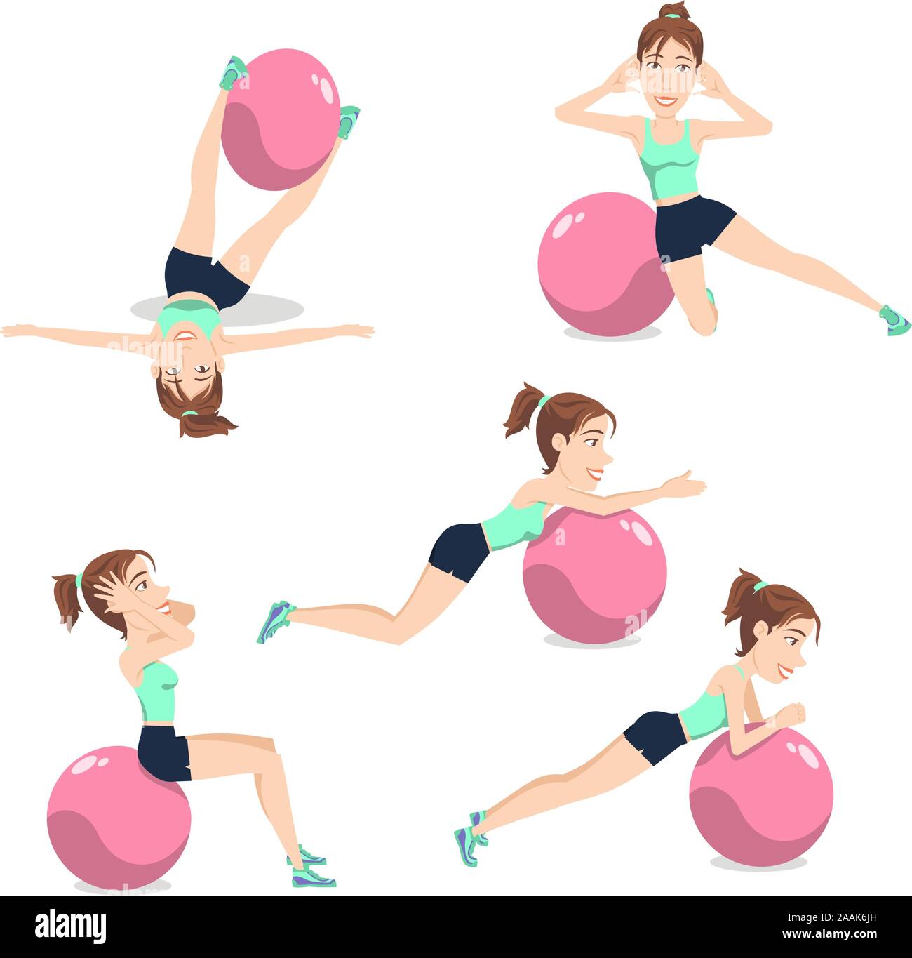 Gymnastikball Übungen Krafttraining Swiss Balance Fitness Gym, Vector  Illustration Cartoon Stock-Vektorgrafik - Alamy