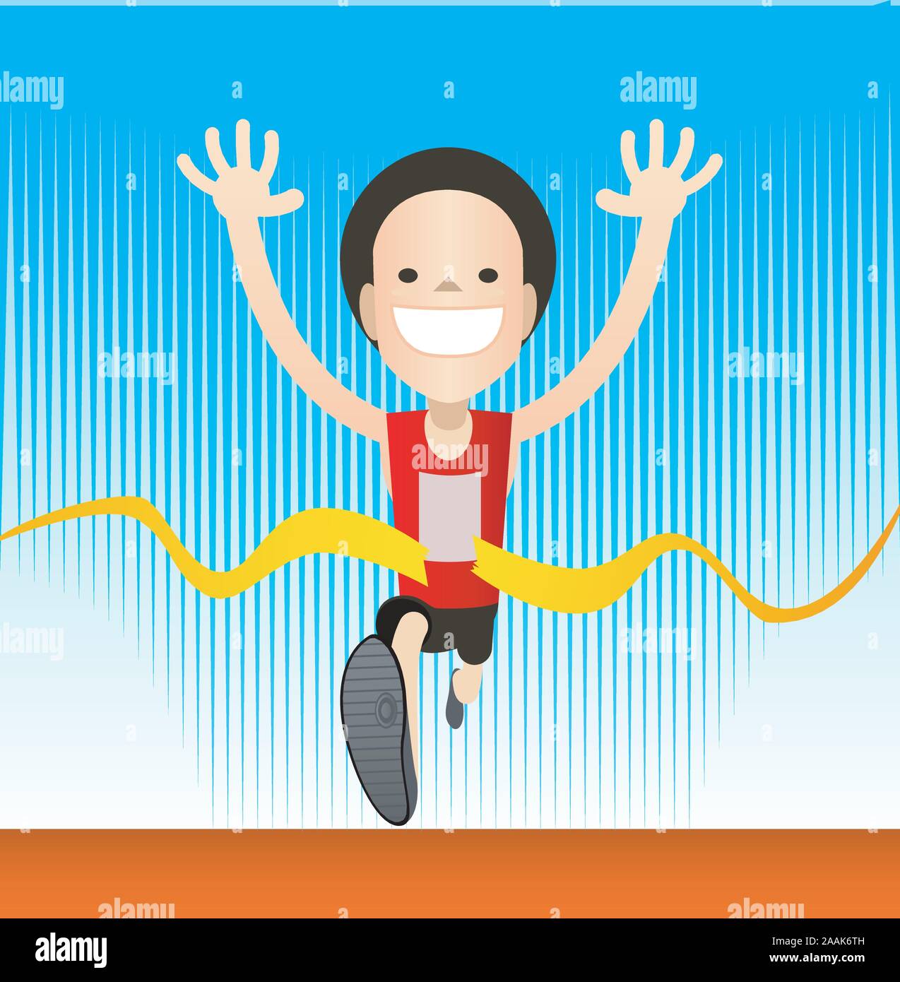 Happy Boy gewann ein Rennen, Cartoon Stil, große Lächeln über sein Gesicht Vector Illustration. Stock Vektor