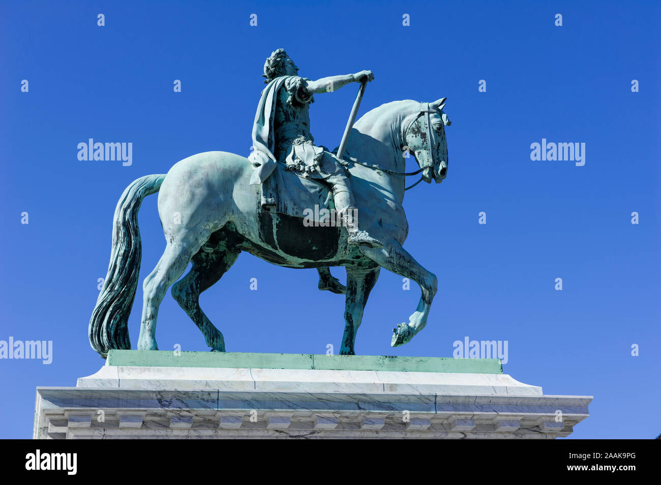 Reiterstandbild von König Frederik V im Schloss Amalienborg Square, Kopenhagen, Dänemark Stockfoto