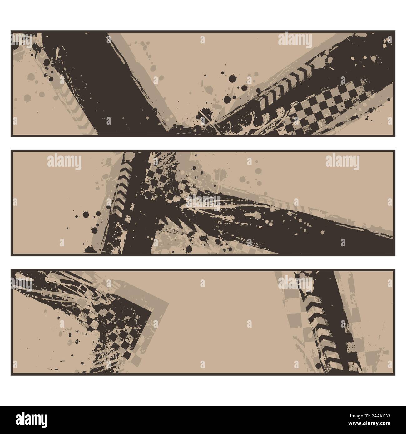 Braun grunge bannerrs mit Reifen und rennen Elemente auf weißem Hintergrund einstellen Stock Vektor