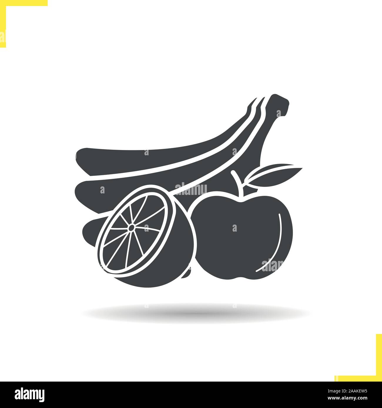 Obst Symbol. Schlagschatten Bananen, Apfel und Orange Silhouette Symbol. Exotische und landwirtschaftlichen Früchte. Vektor isoliert Abbildung Stock Vektor