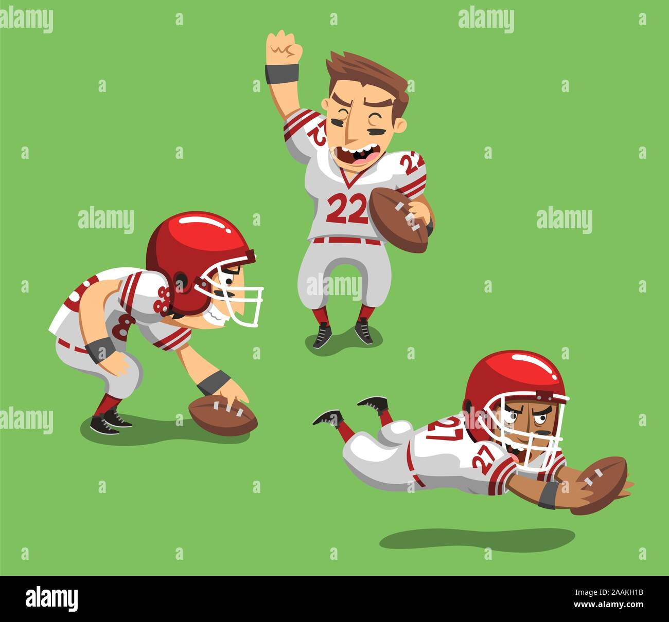 American Football Spieler mit Ball im Feld I, Vector Illustration Cartoon. Stock Vektor