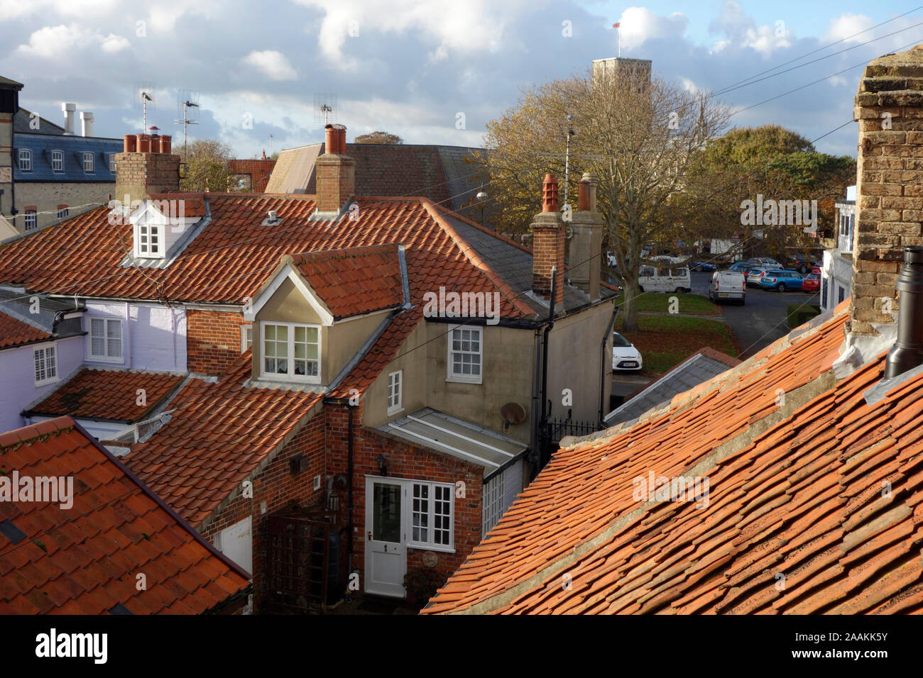 Dachterrasse mit Blick auf Southwold fahren Sie in Richtung St. Edmund's Church suchen Stockfoto