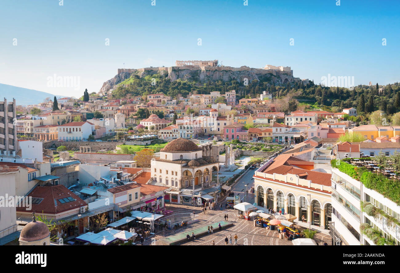 Skyline von Athenth mit Akropolis Stockfoto