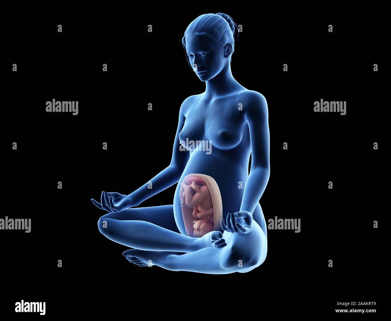 Meditation schwangere Frau, computer Abbildung. Stockfoto