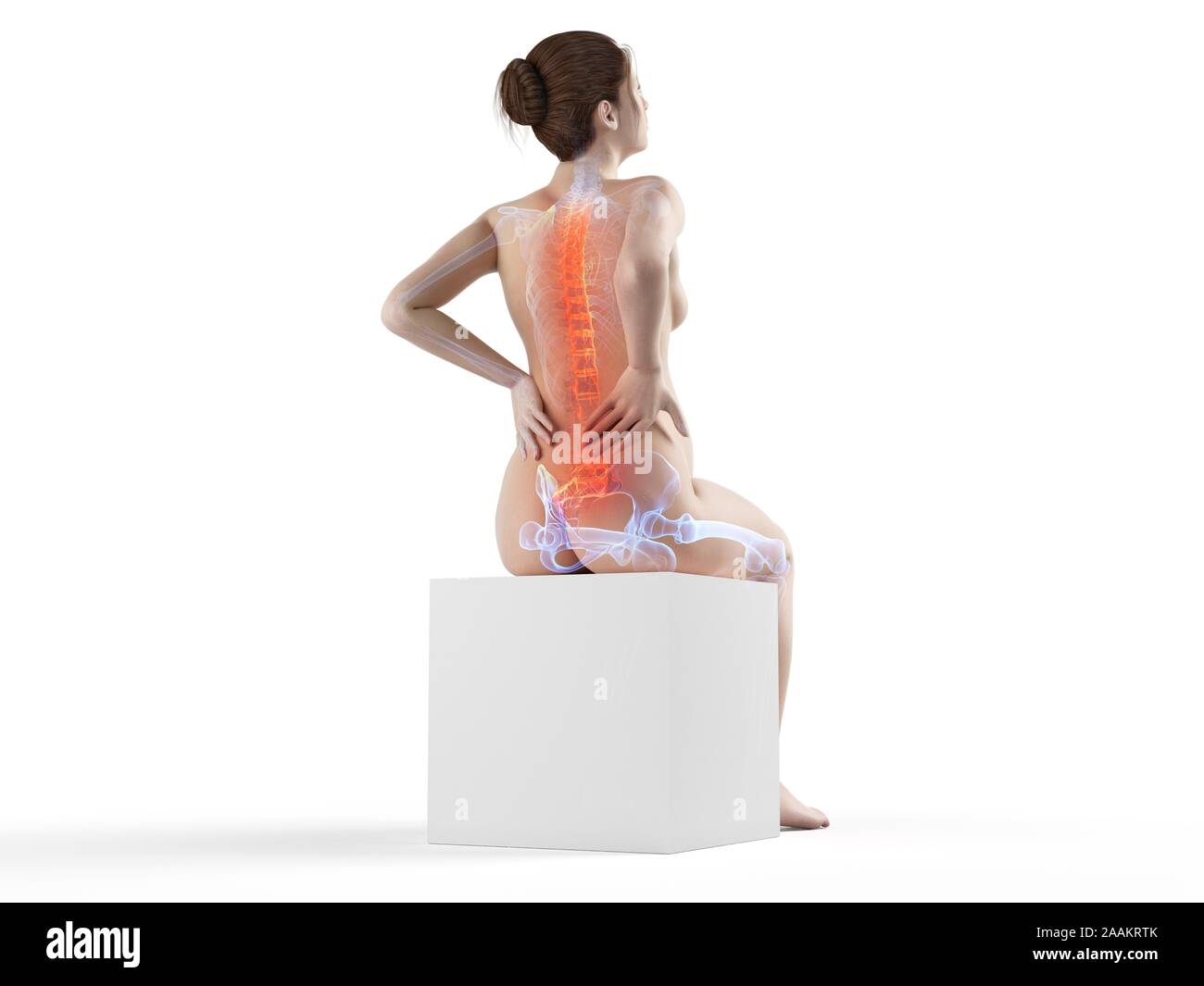 Schwangere Frau mit Rückenschmerzen, computer Abbildung. Stockfoto