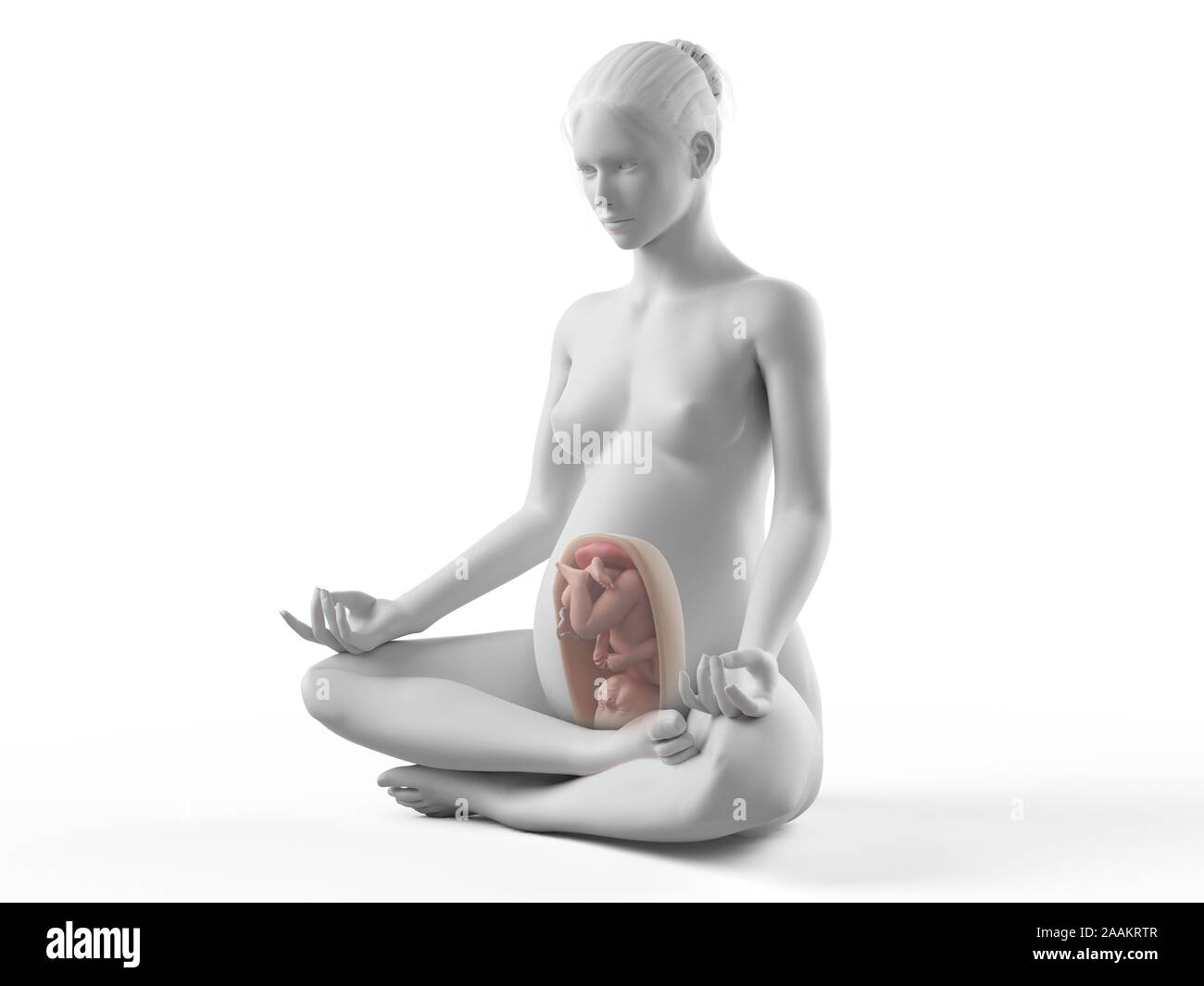 Meditation schwangere Frau, computer Abbildung. Stockfoto