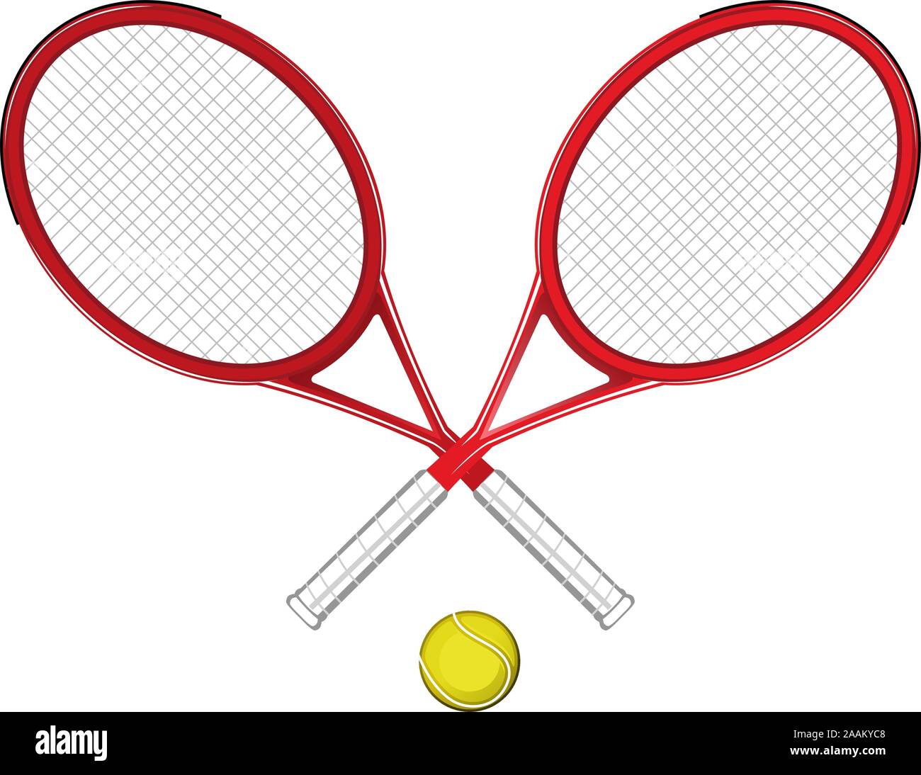Zwei Tennisschläger mit gelben Kugel Sportgeräte Symbole Vector Illustration. Stock Vektor