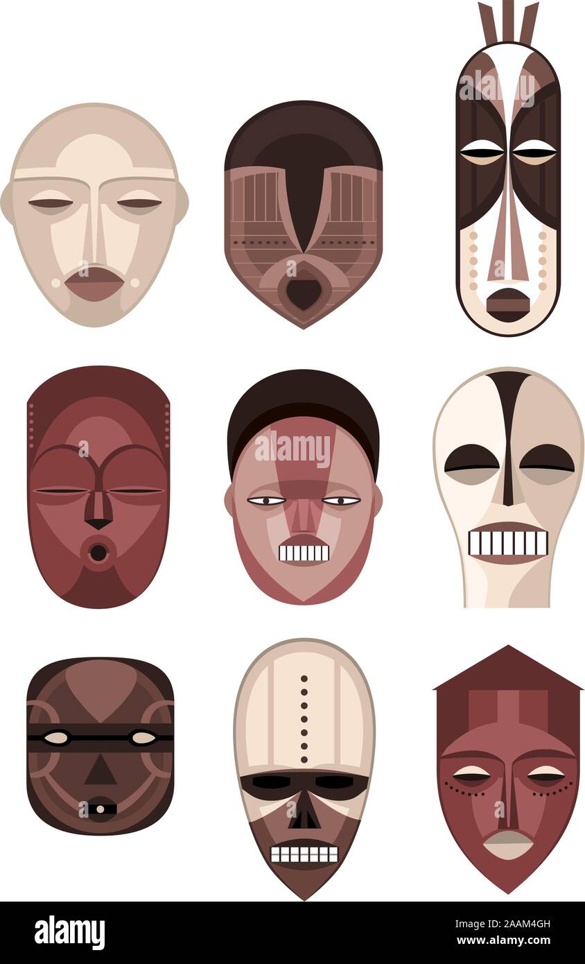 Afrikanische Masken traditionelle Zeremonie Ritual Afrika Maske, Vector Illustration Cartoon. Stock Vektor