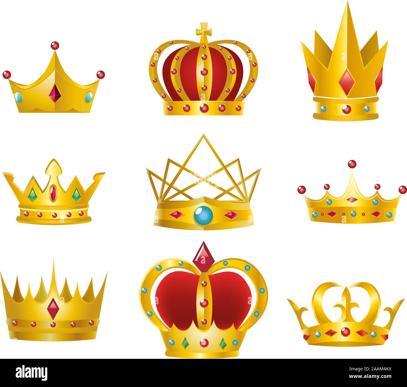 Set von 9 goldene Kronen Vector Illustration Design Stock Vektor