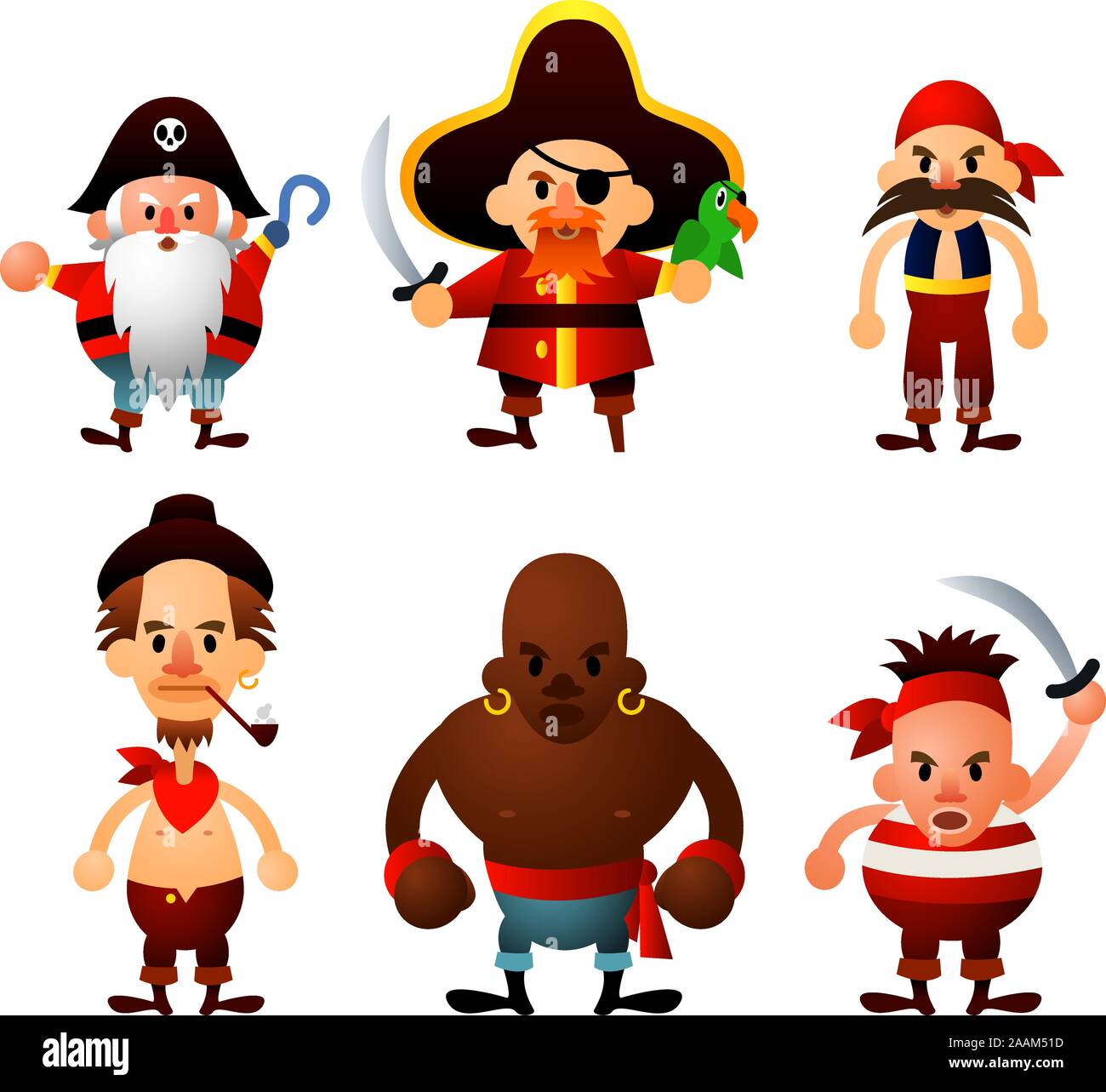 Cute Piratenschiff crew Cartoon Character Set. Stock Vektor